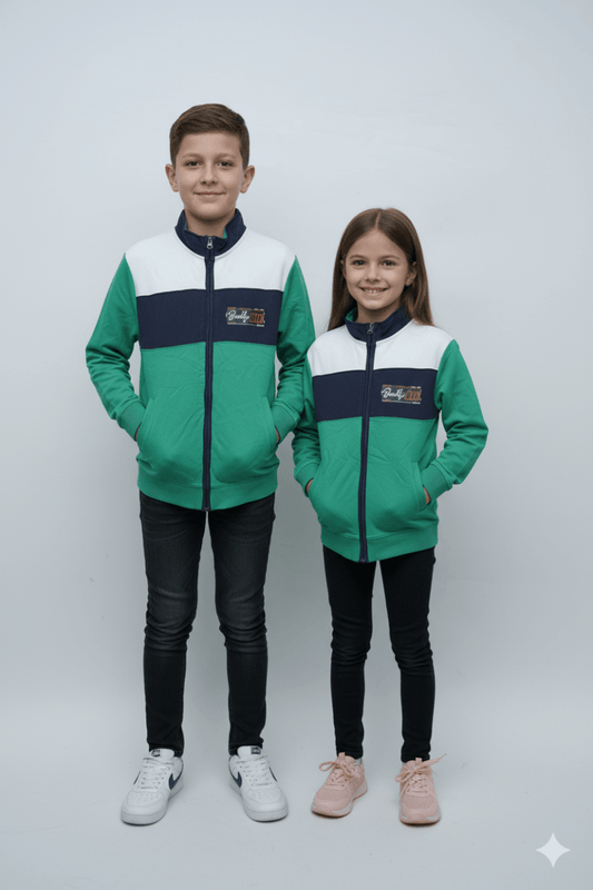 KIDS LOGO AND PRINTED COLOR BLOCK ZIPPED HOODIE - Smgarment's