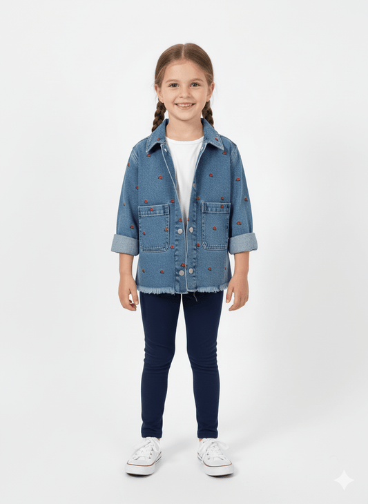 Kids Manning Floral Frayed Hem Denim Jacket - Indigo Rose - Smgarment's