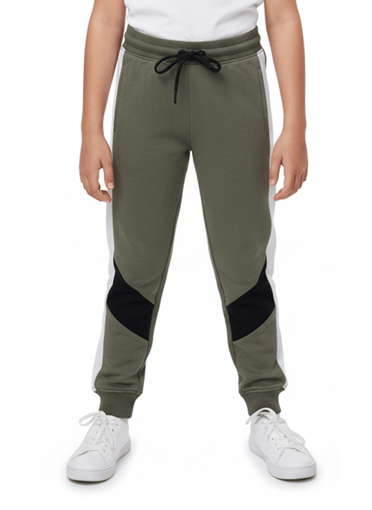 KIDS Olive Green Color Block Joggers Trouser - Smgarment's