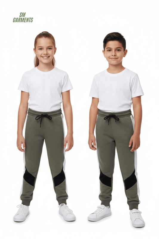 KIDS Olive Green Color Block Joggers Trouser - Smgarment's