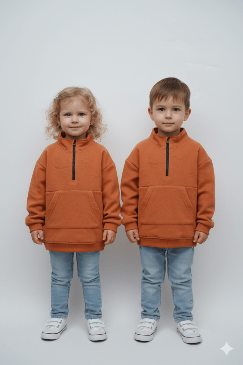 KIDS ORANGE ZIP UP SWEATSHIRT - Smgarment's