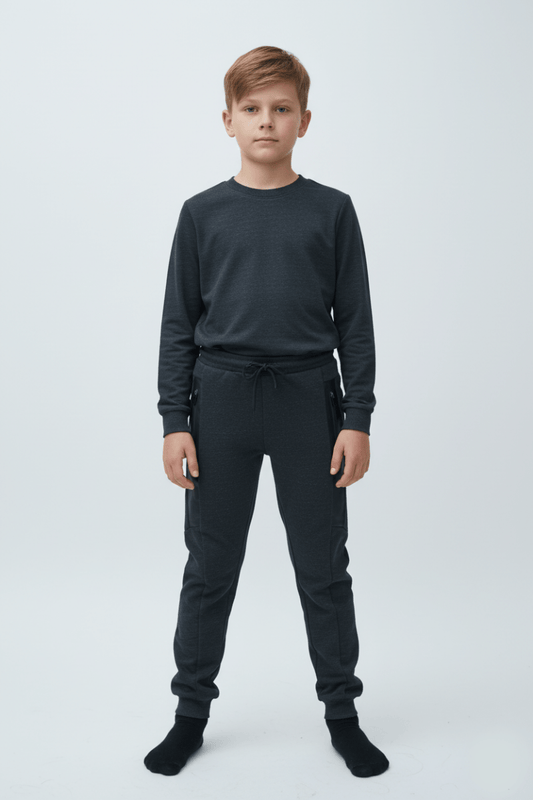 Kids Performance Tech Jogger Black Trouser with Green Texture - Smgarment's