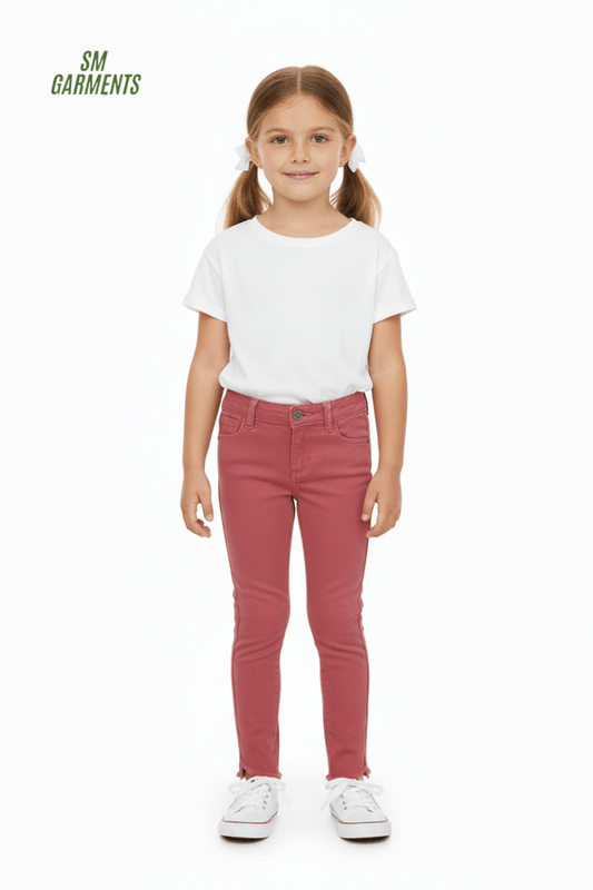 Kids’ Pink Skinny Jeans with Raw Step Hem - Smgarment's