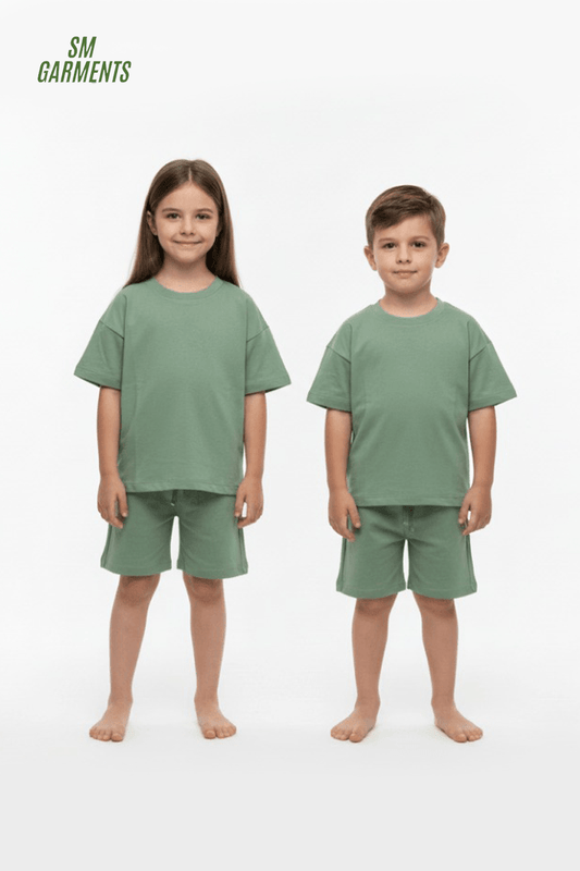 Kids Plain Tee & Shorts Loungewear Set - Smgarment's