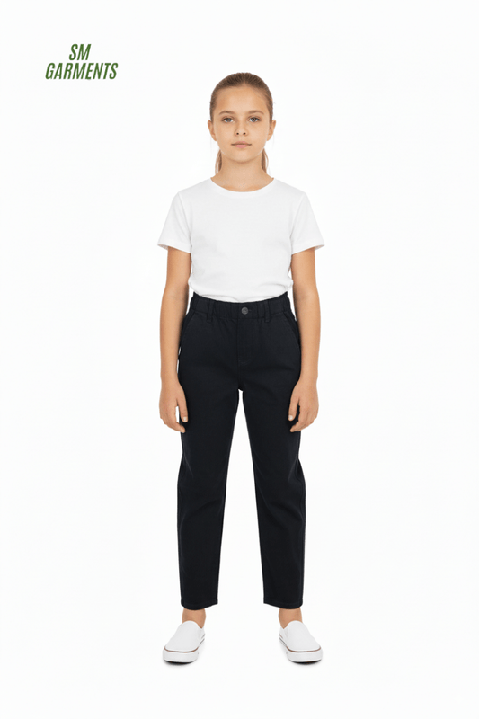KIDS Relaxed Fit Black Cotton Pants – Elastic Waistband - Smgarment's