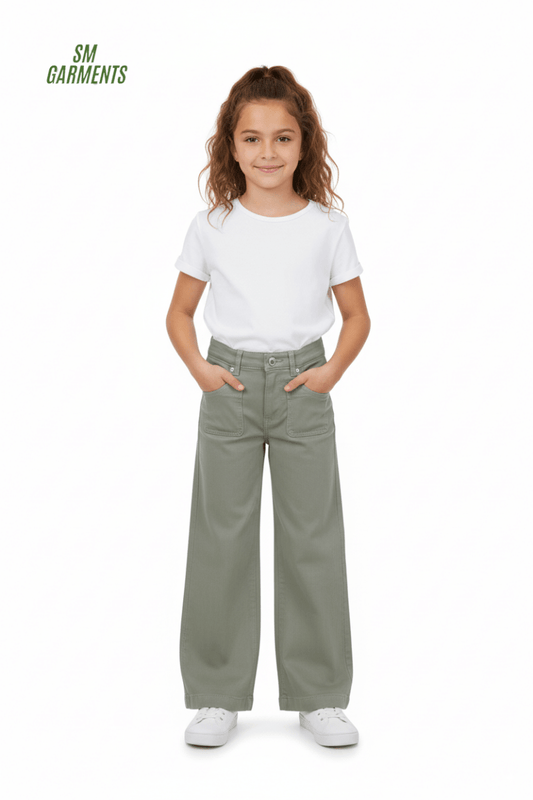 Kids Sage Green Wide - Leg Jeans - Smgarment's