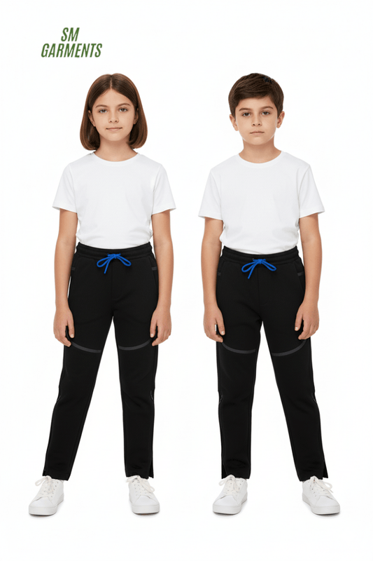 Kids Tech Fleece Performance Joggers Trouser - Black with Blue Drawstring - Smgarment's
