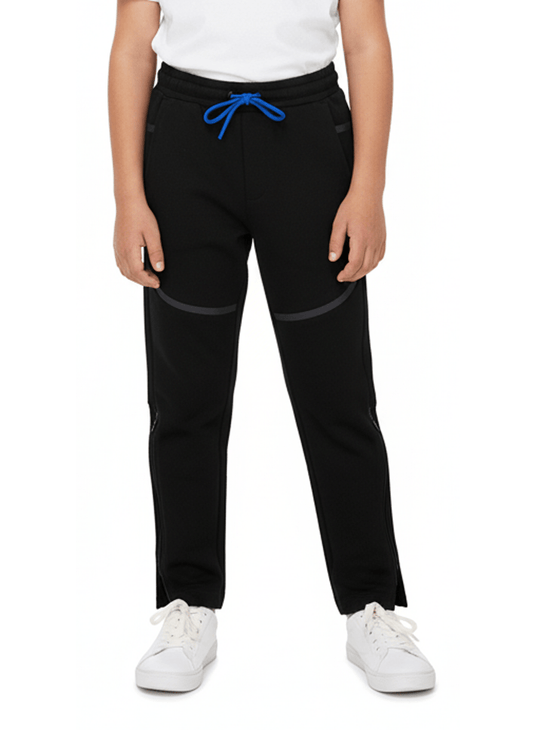 Kids Tech Fleece Performance Joggers Trouser - Black with Blue Drawstring - Smgarment's