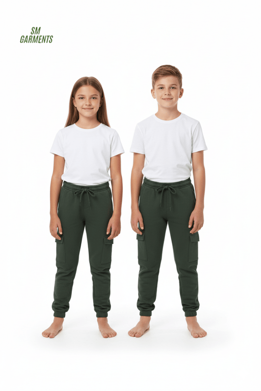 KIDS Ultimate Comfort Cargo Joggers Trouser - Forest Green - Smgarment's