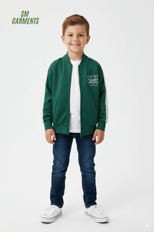 KIDS ZIPPER WITH EMBROIDERED SLOGAN - Smgarment's