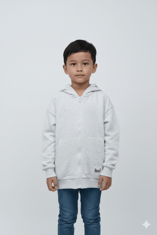 LEFTIES BOYS BASIC LIGHT GREY ZIPPED HOODIE - Smgarment's