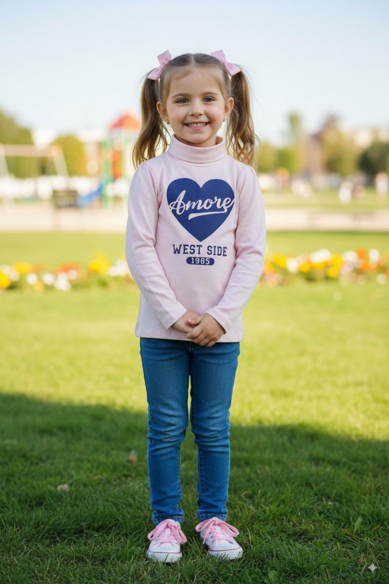 LH GIRLS TURTLENECK PRINTED LONG SLEEVES GRAPHIC TEE - Smgarment's