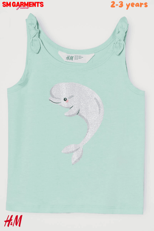 LIGHT TURQUOISE DOLPHIN PRINTED TANK TOP - SMgarment's