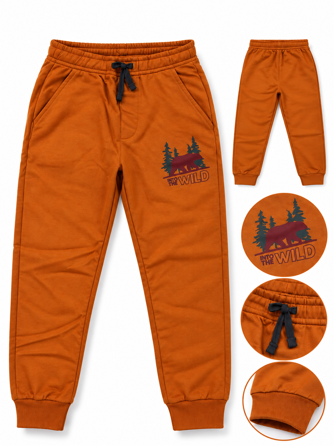 Boys Into the Wild rust orange joggers front back detail product image