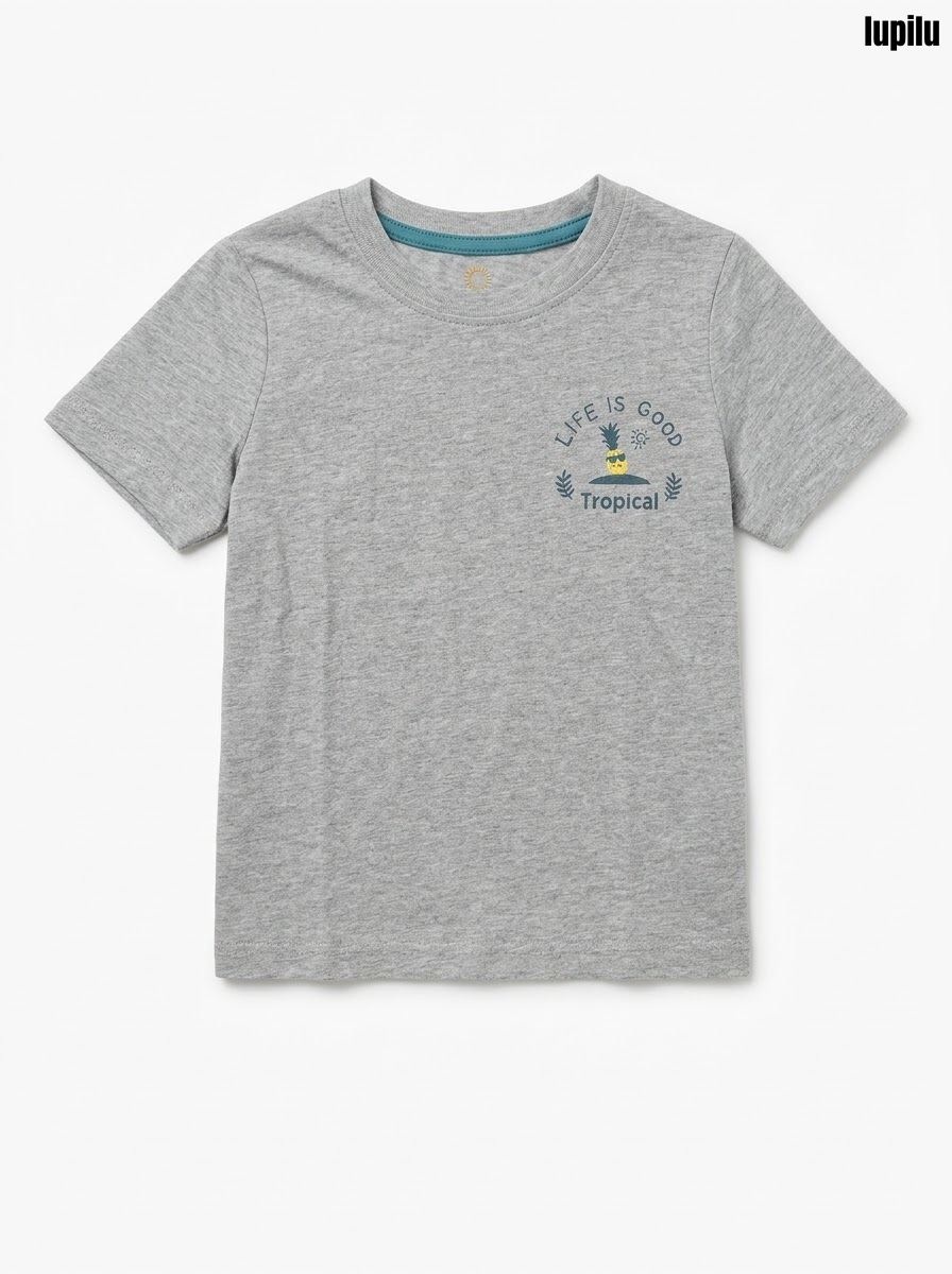 Lupilu Boys Heather Grey "Life is Good Tropical" Short-Sleeve Graphic T-Shirt| SM GARMENTS