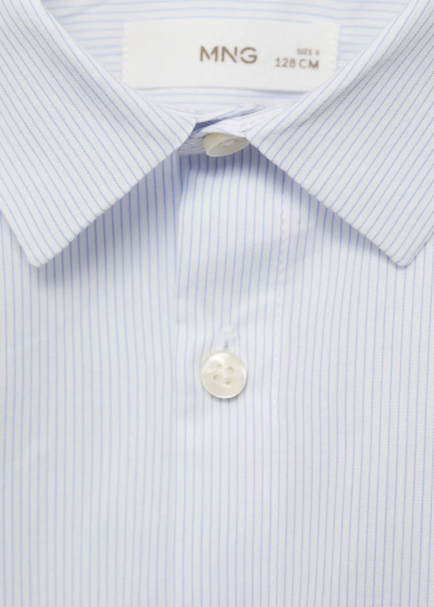 MANGO 100% Cotton Striped Sky Blue Shirt - Smgarment's