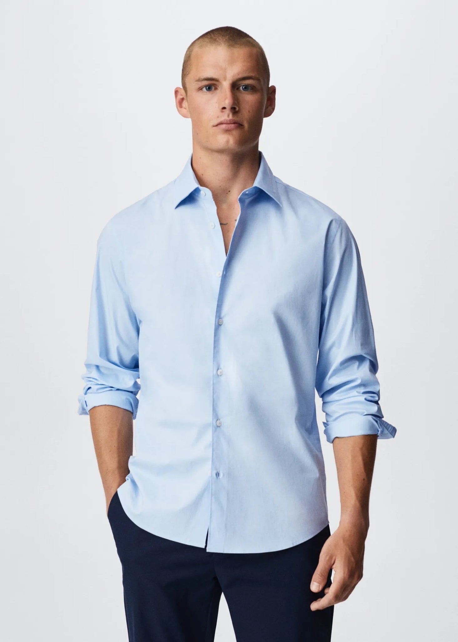 MANGO Slim Fit Stretch Cotton Shirt SKY BLUE – Smgarment's