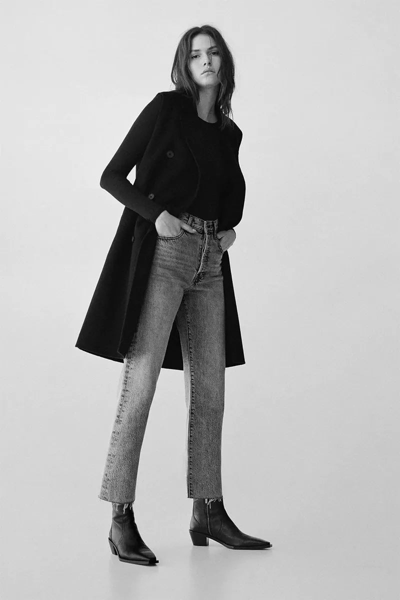 MANGO Straight Cropped High Waist Ankle Length Jeans - Smgarment's