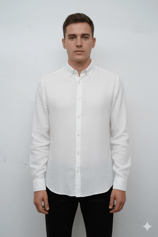 MARF MENS COMFORT FIT LINEN SHIRT OFF WHITE - Smgarment's