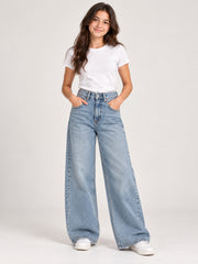 MAX girls high waist light blue wide leg denim jeans front model look 13–14 years