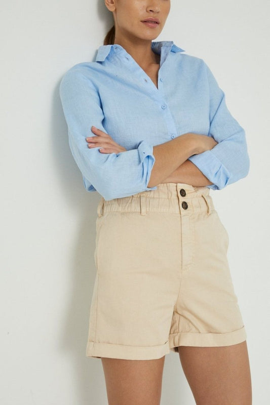 MEDICINE Women's linen shirt with classic collar, blue - Smgarment's