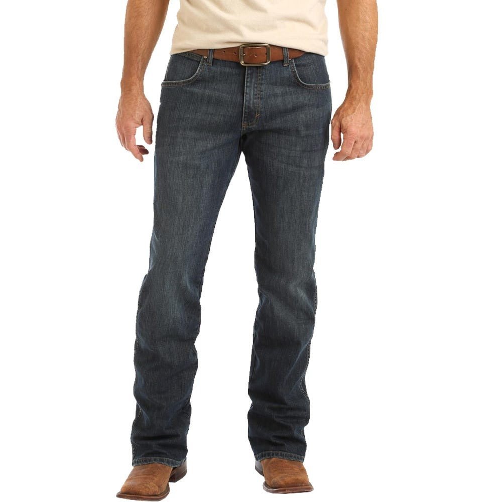 MEN'S RETRO RELAXED BOOT DARK BLUE WASH JEANS - Smgarment's