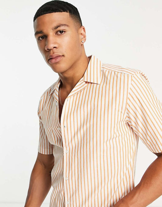 Mens revere shirt in orange stripe - Smgarment's