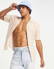Mens revere shirt in orange stripe - Smgarment's