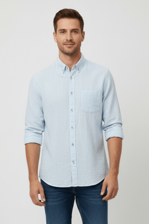 MENS SKY BLUE LINEN SLIM FIT SHIRT - Smgarment's