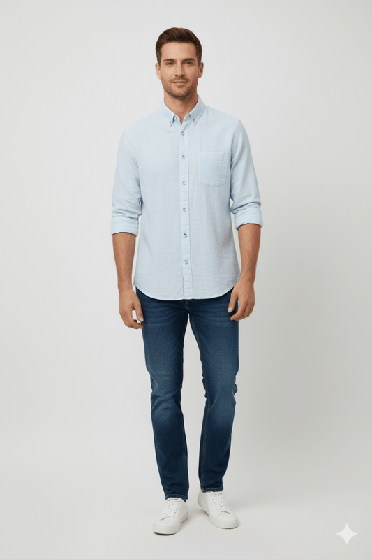 MENS SKY BLUE LINEN SLIM FIT SHIRT - Smgarment's