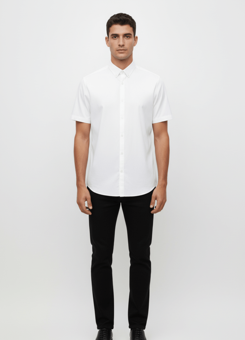 MENS White Half Sleeve Stretch Oxford Shirt - Smgarment's