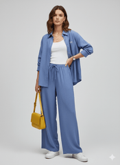 Mid - Blue Relaxed Linen Suit - Smgarment's