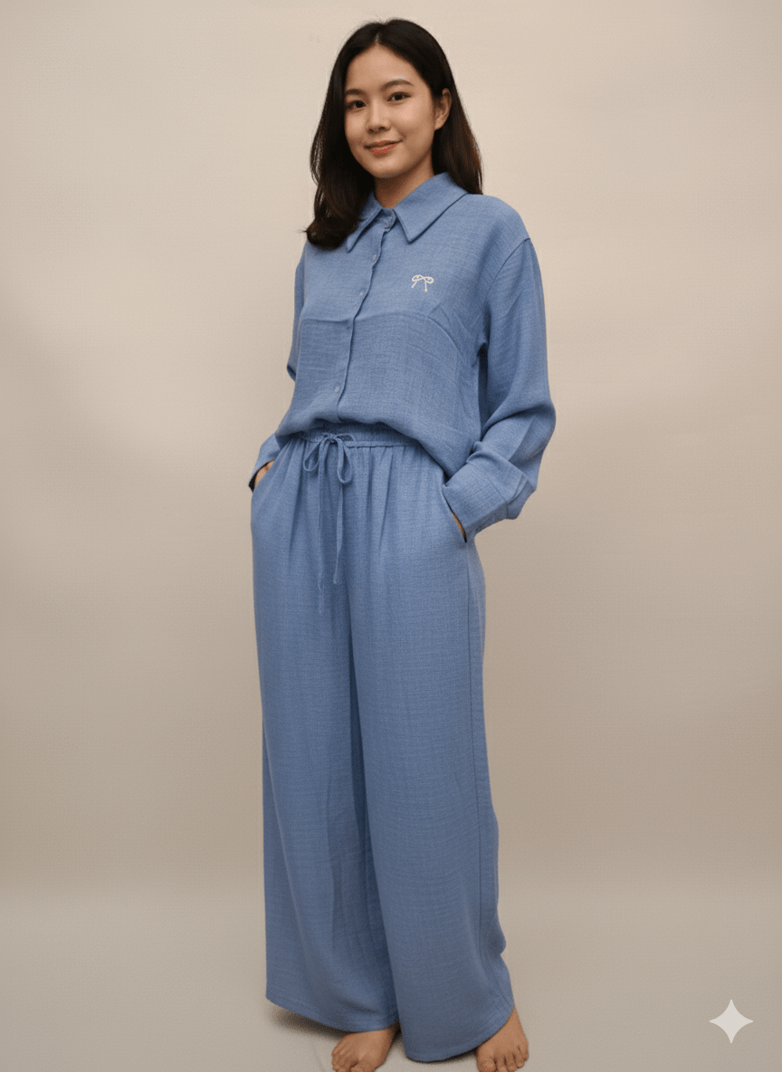 Mid - Blue Relaxed Linen Suit - Smgarment's