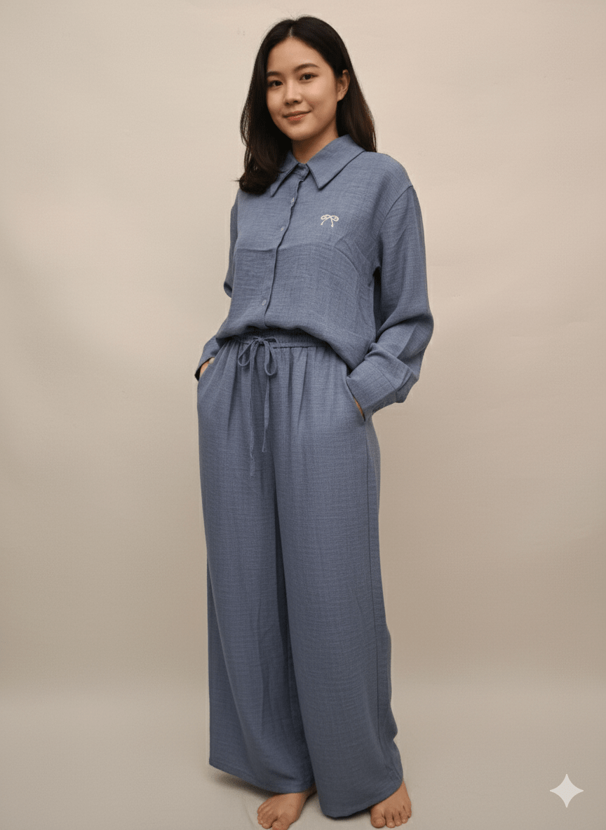 Mid - Blue Relaxed Linen Suit - Smgarment's