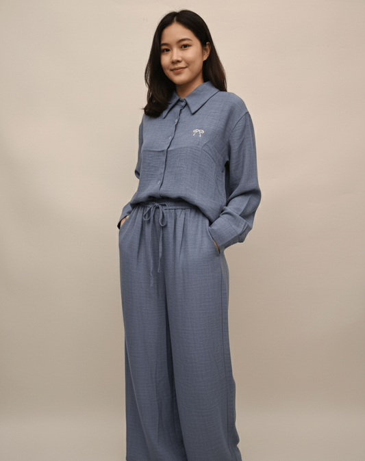 Mid - Blue Relaxed Linen Suit - Smgarment's