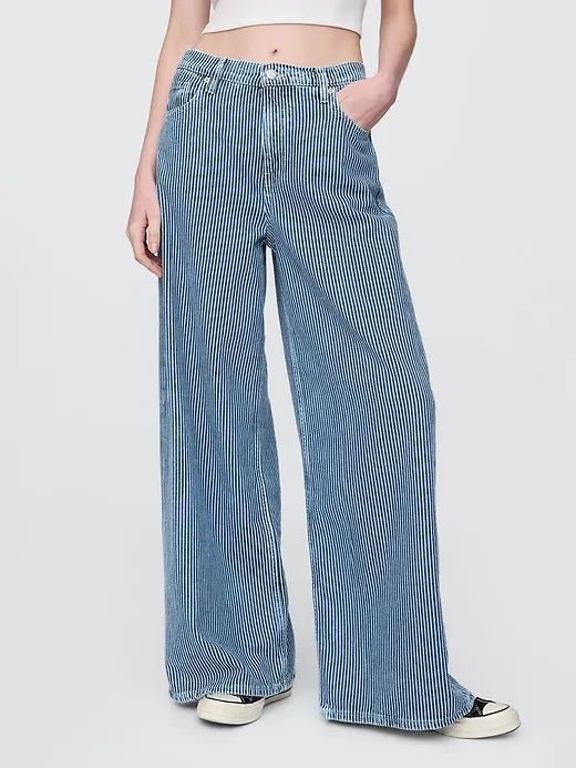 Mid Rise UltraSoft Denim Stripe Baggy Jeans - Smgarment's