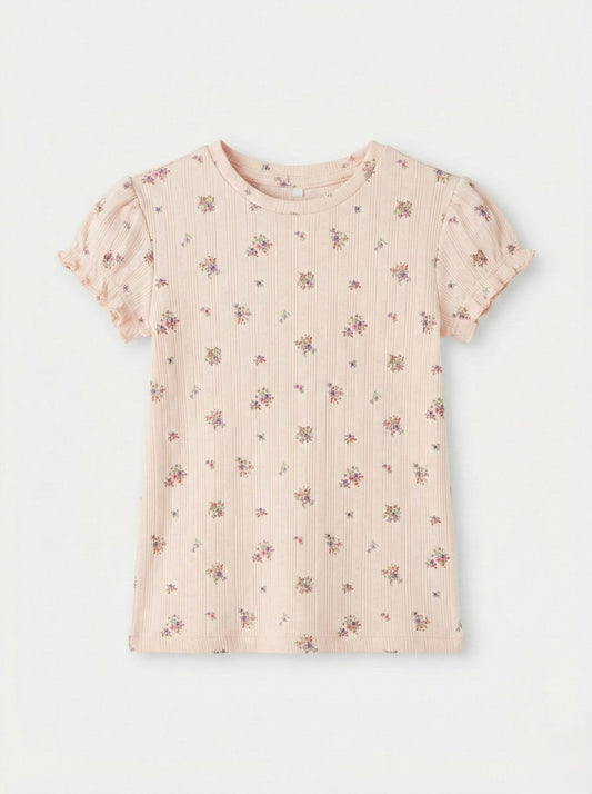 NAME IT Girls Textured Floral Printed Tee