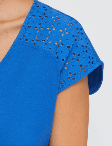 MILLERS EXTENDED SLEEVE BROIDERY INSERT T - SHIRT - SMgarment's