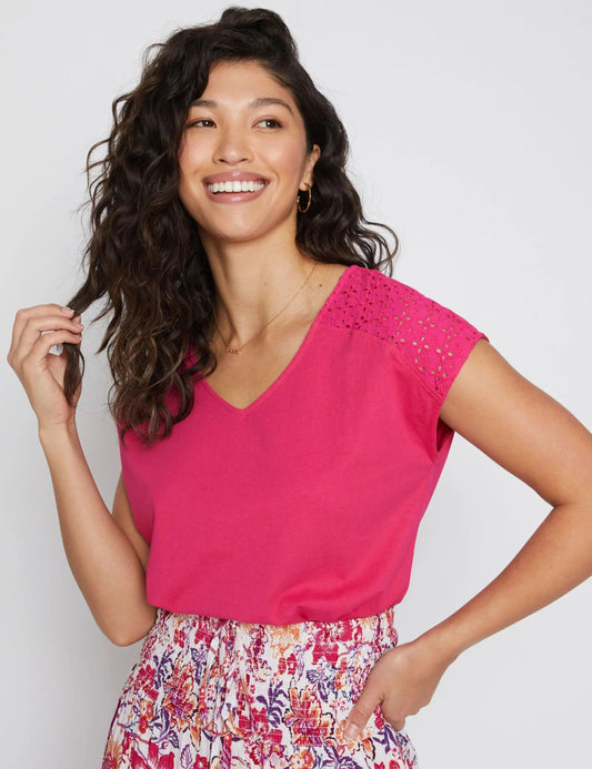 MILLERS EXTENDED SLEEVE BROIDERY INSERT T - SHIRT - SMgarment's