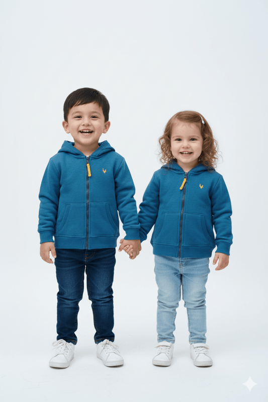 MINOTI Kids’ Cyan blue Zip - Up Hoodie - Smgarment's