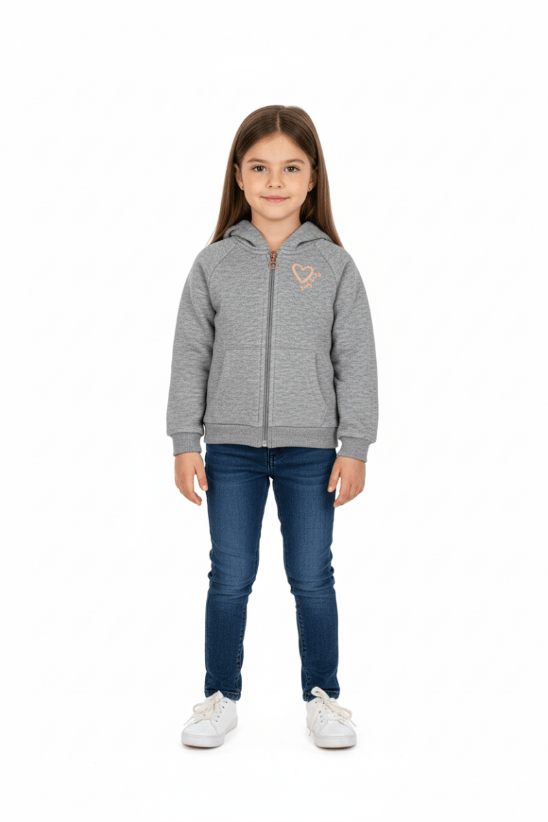 MINOTI KIDS GREY Zip - Up Hoodie with Heart Print - Smgarment's