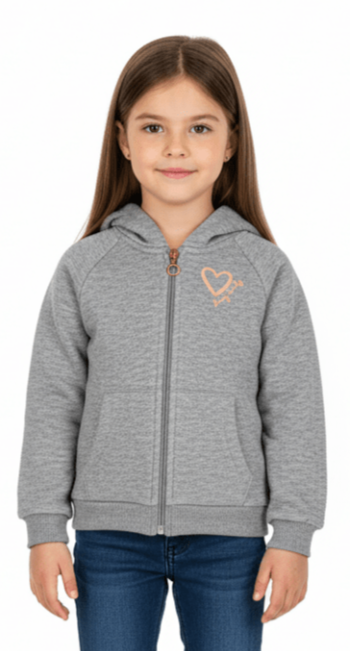 MINOTI KIDS GREY Zip - Up Hoodie with Heart Print - Smgarment's