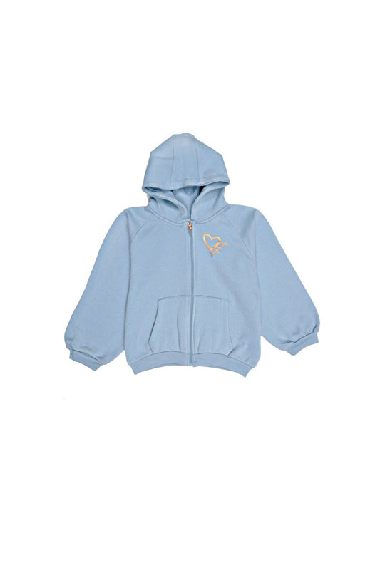 MINOTI KIDS Light Blue Zip - Up Hoodie with Heart Print - Smgarment's
