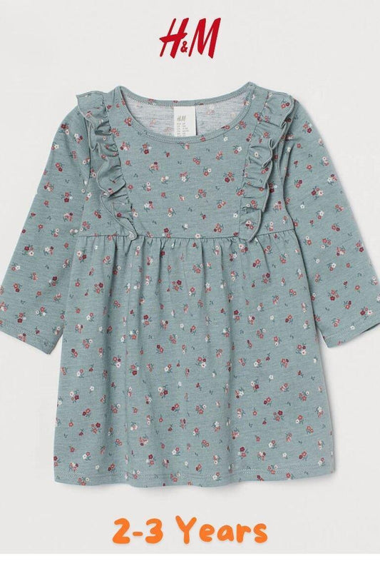 Mint Green Floral Frill Trimmed Jersey Dress - SMgarment's