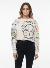 MNS WOMEN Doodle Graphic Sweatshirt Cream Multicolor Print - Smgarment's