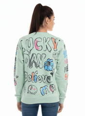 MNS WOMEN Doodle Graphic Sweatshirt Pistachio Multicolor Print - Smgarment's