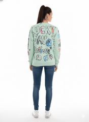 MNS WOMEN Doodle Graphic Sweatshirt Pistachio Multicolor Print - Smgarment's