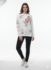 MNS WOMEN Doodle Graphic Sweatshirt White Multicolor Print - Smgarment's