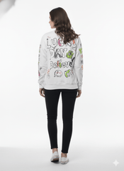 MNS WOMEN Doodle Graphic Sweatshirt White Multicolor Print - Smgarment's