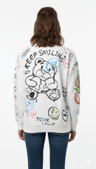 MNS WOMEN Doodle Graphic Sweatshirt White Multicolor Print - Smgarment's